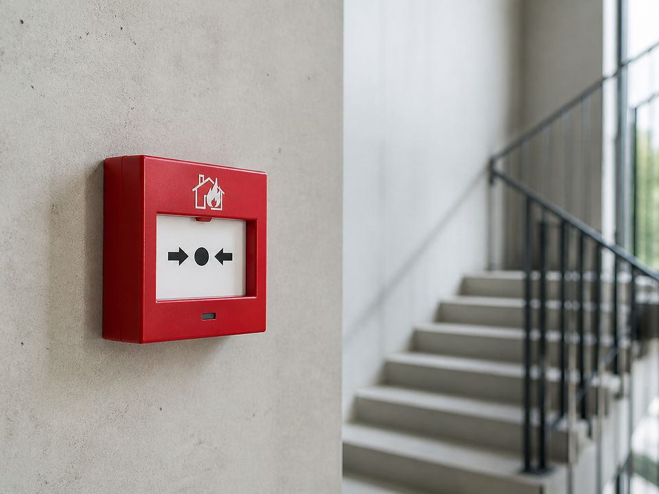Déclencheur manuel d'alarme incendie dans une cage d'escalier